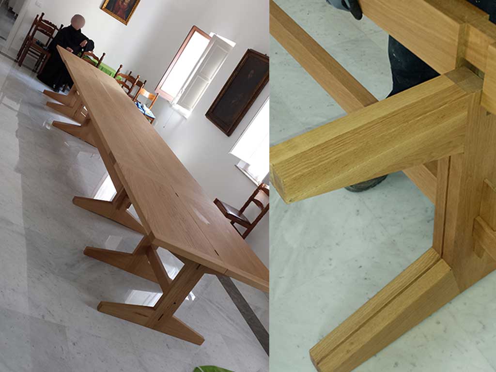 Tavolo in legno massello in rovere per i padri Agostiniani convento s.Rita a Palermo